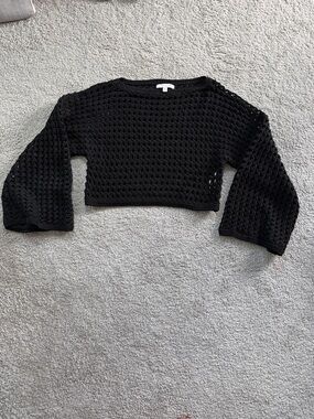 Banana Republic Black Cropped Open-Knit Sweater with Wide Sleeves